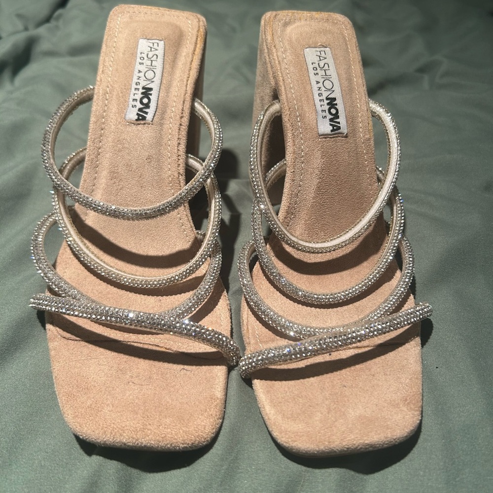 Rhinestone Heeled Suede Sandals